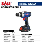 Дрель на аккумуляторе 20V, 1.5Ah, 0-1800rpm, 40Nm, 10 мм, SALI 8220A