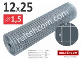 Сетка сварная оцинкованная в рулоне ячейка 12х25мм Ø1,5мм Ширина - 1м; Rultehcom
