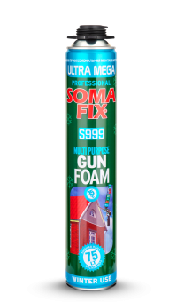Пена монтажная профессиональная зимняя MEGA ULTRA S999 SomaFix. 870 мл/ 75 л.