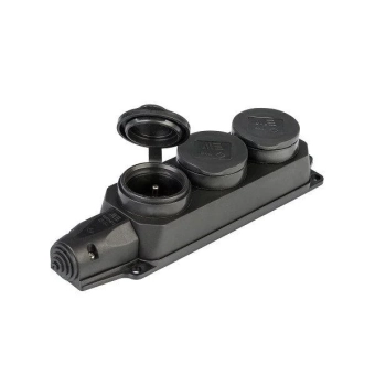 Блок из 3 резиновых розеток 2P+E с крышкой Konza MK106