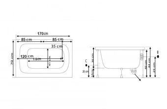 Прямоугольная ванна  Tolenta 70x170 cm SG Stelle Banyo Турция
