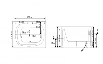Прямоугольная ванна Side-Taron 75*170 SG Stelle Banyo Турция