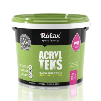 Краска интерьерная акриловая для стен и потолков "Acryl Teks", 1,4кг, Белая, Матовая, Rolax