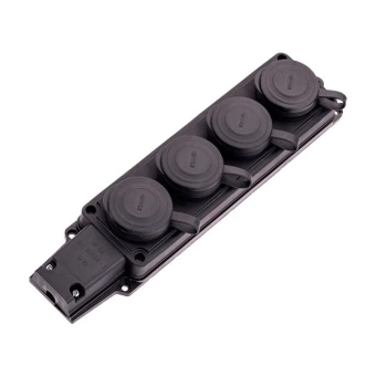 Блок из 4 резиновых розеток 2P+E с крышкой Konza MK107