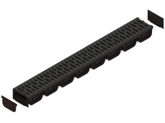 Лоток водоотводный Easy2 DN100 H70, с решеткой щелевой чугунной (1000x125x70мм) класс нагрузки А15