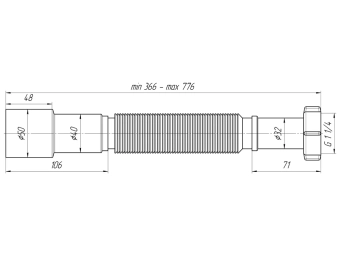 Соединитель гибкий гофрированный для сифонов Ø1 1/4" * 40/50, Aniplast, (K206)