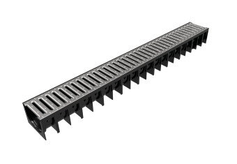 Лоток водоотводный HD PE 4ALL 100х70х1000 A15 EN1433 Muflesystem (dn110) с решеткой из оцинкованной стали