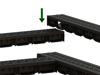 Лоток водоотводный Easy2 DN100 H70, с решеткой щелевой чугунной (1000x125x70мм) класс нагрузки А15