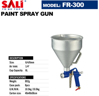Краскопульт FR-300 (хоппер), пневматический, 4/6/8мм, 6л, 1/4", SALI