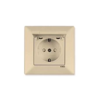 Розетка с заземлением. защитными шторками и крышкой Meridian Viko by Panasonic. Крем