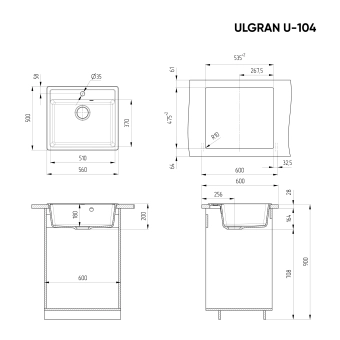 Кухонная мойка ULGRAN U-104 односекционная с отверстием под смеситель-328 Бежевый