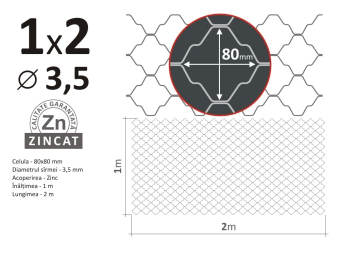 Декоративная сетка оцинкованная 80x80 мм D-3,5 мм, карта - 1 x 2 м